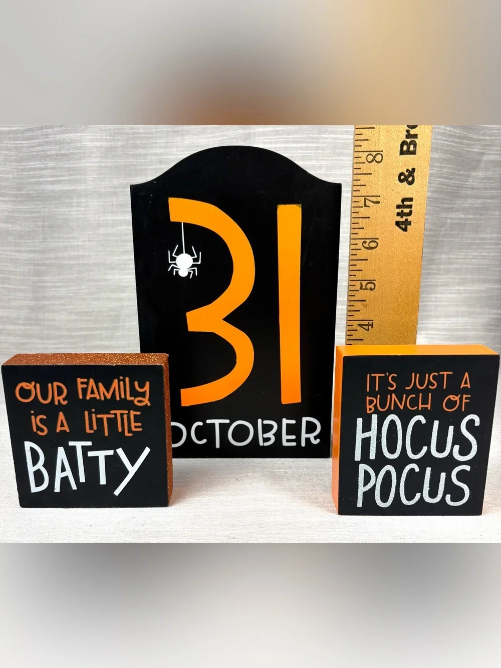 Halloween Block Sign Set - Black & Orange Festive Trio